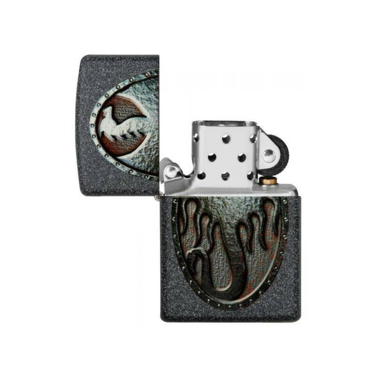 Зажигалка ZIPPO Metal Dragon Shield Design Iron Stone 49072 в подарочной упаковке + топливо и кремни 4