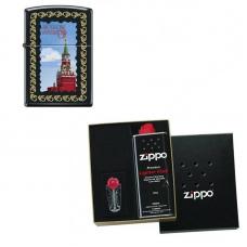 Зажигалка ZIPPO Московский кремль Black Matte в подарочной упаковке + топливо и кремни
