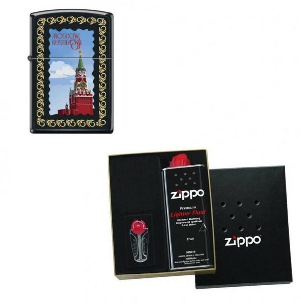 Зажигалка ZIPPO Московский кремль Black Matte в подарочной упаковке + топливо и кремни 218 MOSCOW KREMLIN FRAMED-n