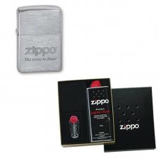 Зажигалка ZIPPO Name In Flame Brushed Chrome в подарочной упаковке + топливо и кремни