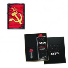 Зажигалка ZIPPO Серп и Молот Black Matte в подарочной упаковке + топливо и кремни