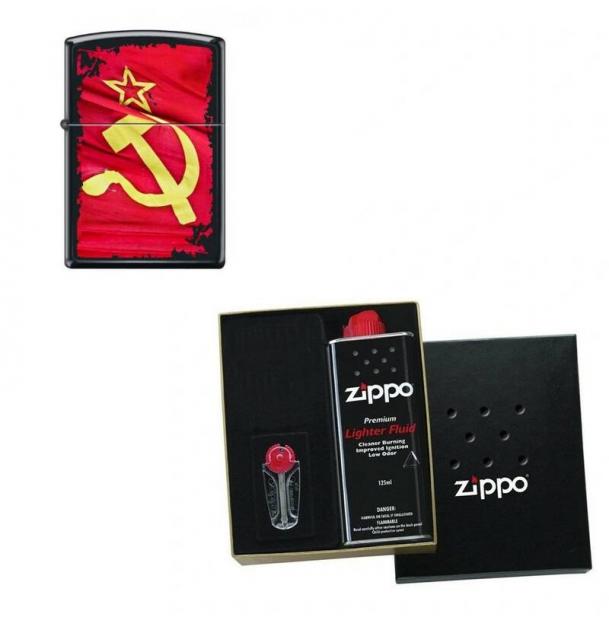 Зажигалка ZIPPO Серп и Молот Black Matte в подарочной упаковке + топливо и кремни 218 SOVIET FLAG SICKLE-n