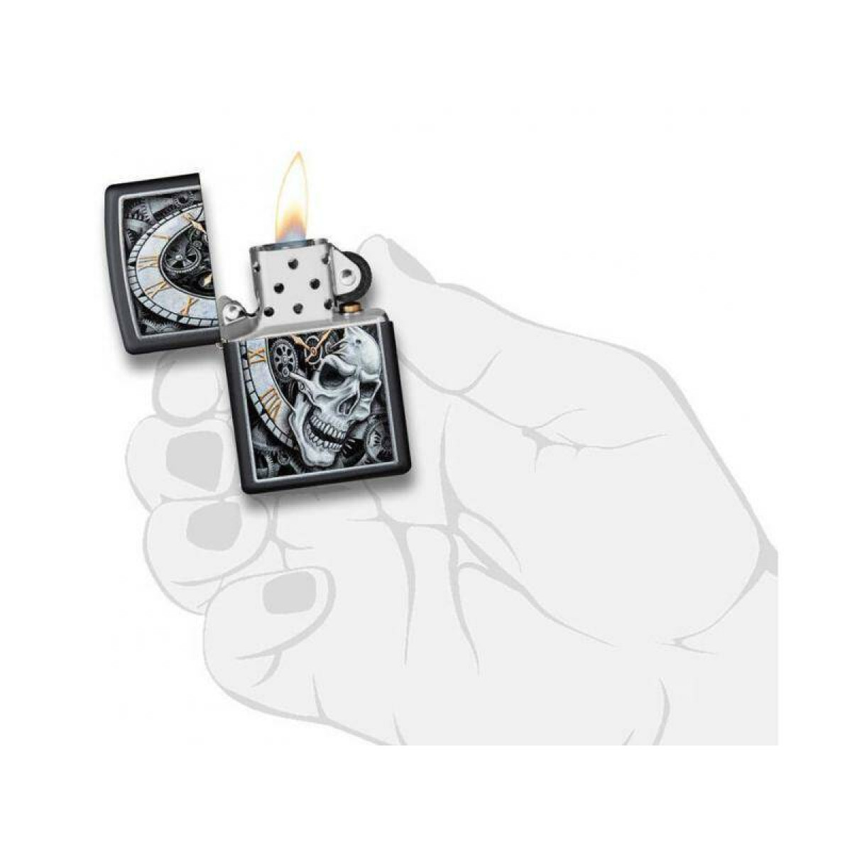 Зажигалка ZIPPO Skull Clock Black Matte в подарочной упаковке + топливо и кремни 3