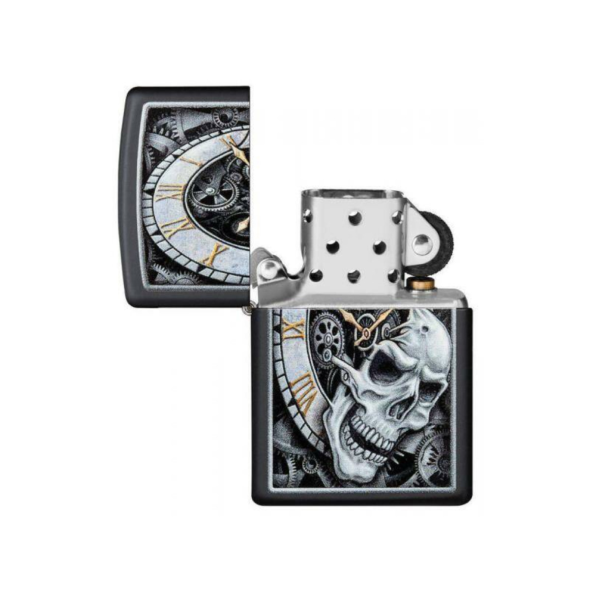 Зажигалка ZIPPO Skull Clock Black Matte в подарочной упаковке + топливо и кремни 4