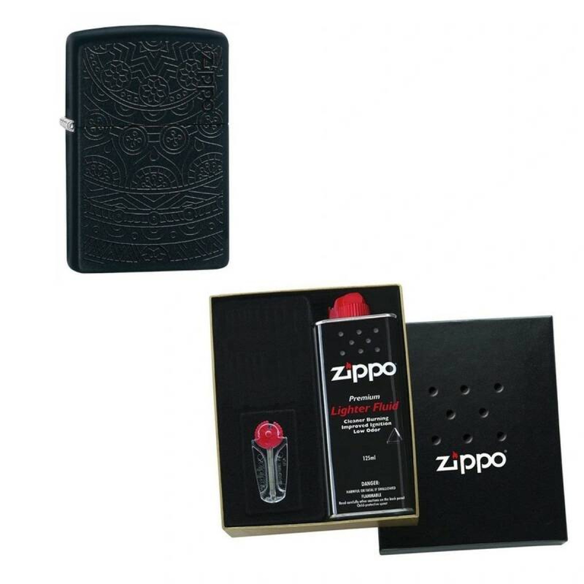 Зажигалка ZIPPO Tone on Tone Design Black Matte 29989 в подарочной упаковке + топливо и кремни 1