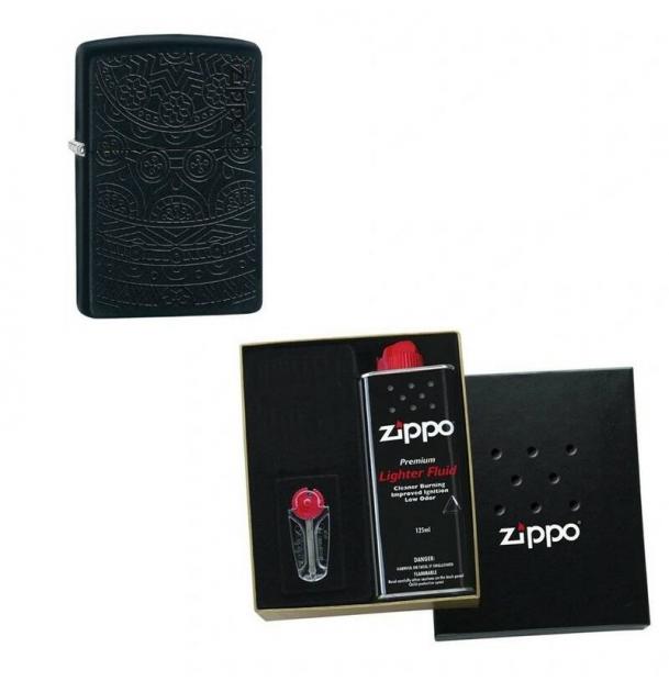Зажигалка ZIPPO Tone on Tone Design Black Matte 29989 в подарочной упаковке + топливо и кремни 29989-n