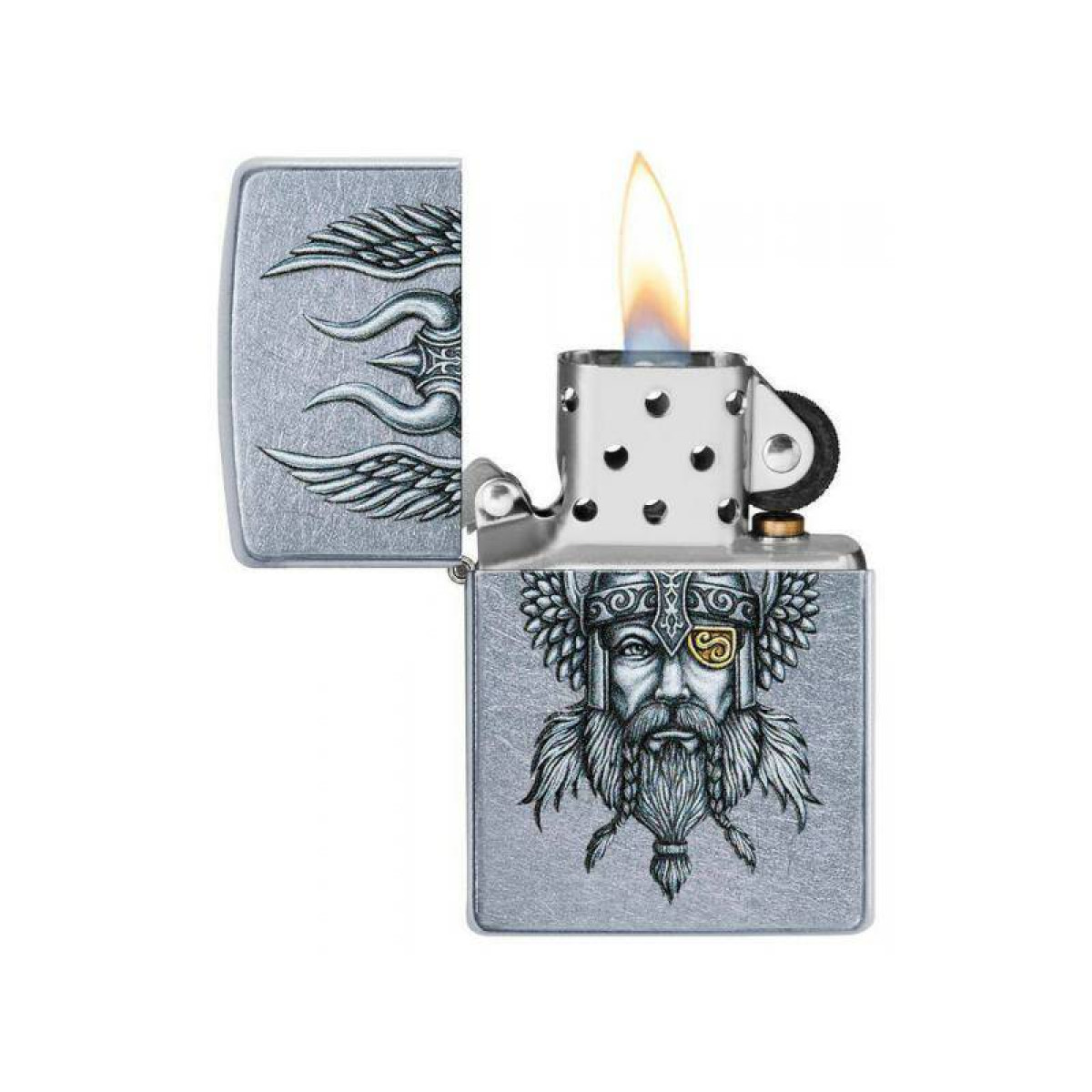 Зажигалка ZIPPO Viking Warrior Street Chrome в подарочной упаковке + топливо и кремни 5