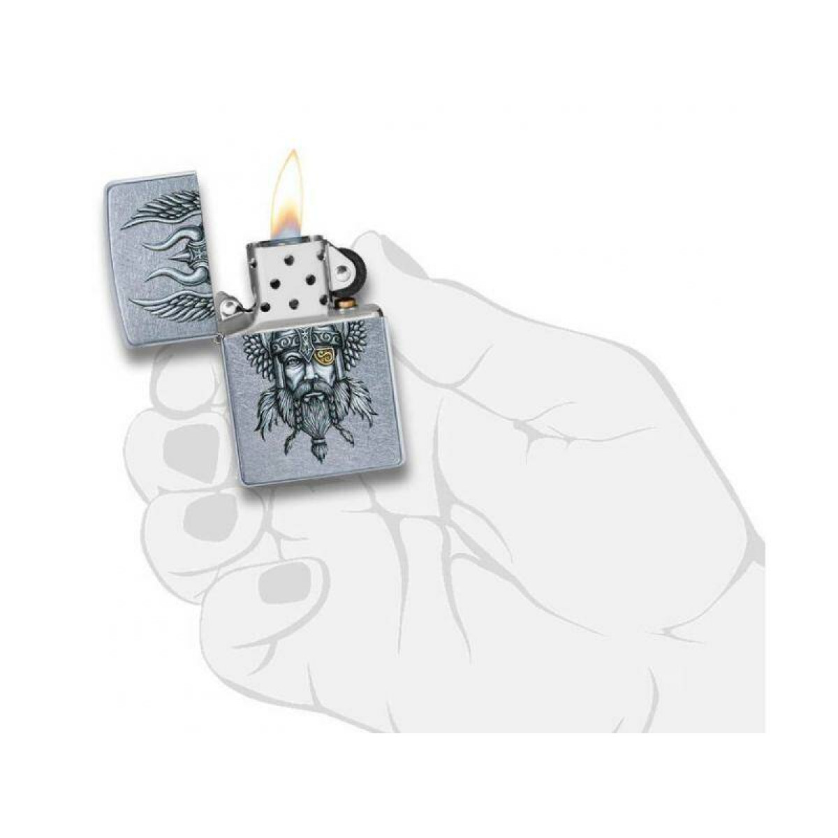 Зажигалка ZIPPO Viking Warrior Street Chrome в подарочной упаковке + топливо и кремни 3