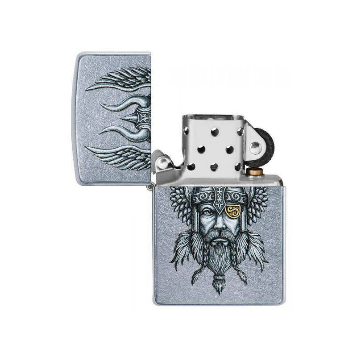 Зажигалка ZIPPO Viking Warrior Street Chrome в подарочной упаковке + топливо и кремни 4