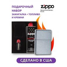 Зажигалка ZIPPO Vintage Street Chrome 267 в подарочной упаковке + топливо и кремни 267-n