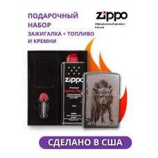 Зажигалка ZIPPO Wolf Design Black Ice 49073 в подарочной упаковке + топливо и кремни